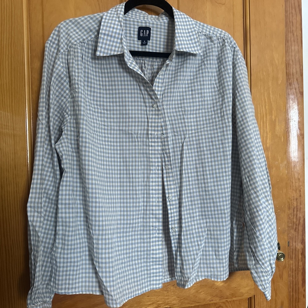SHIPS TODAY! GAP Women's The‎ Classic Shirt Size S Gingham, Blue & Brown, EUC